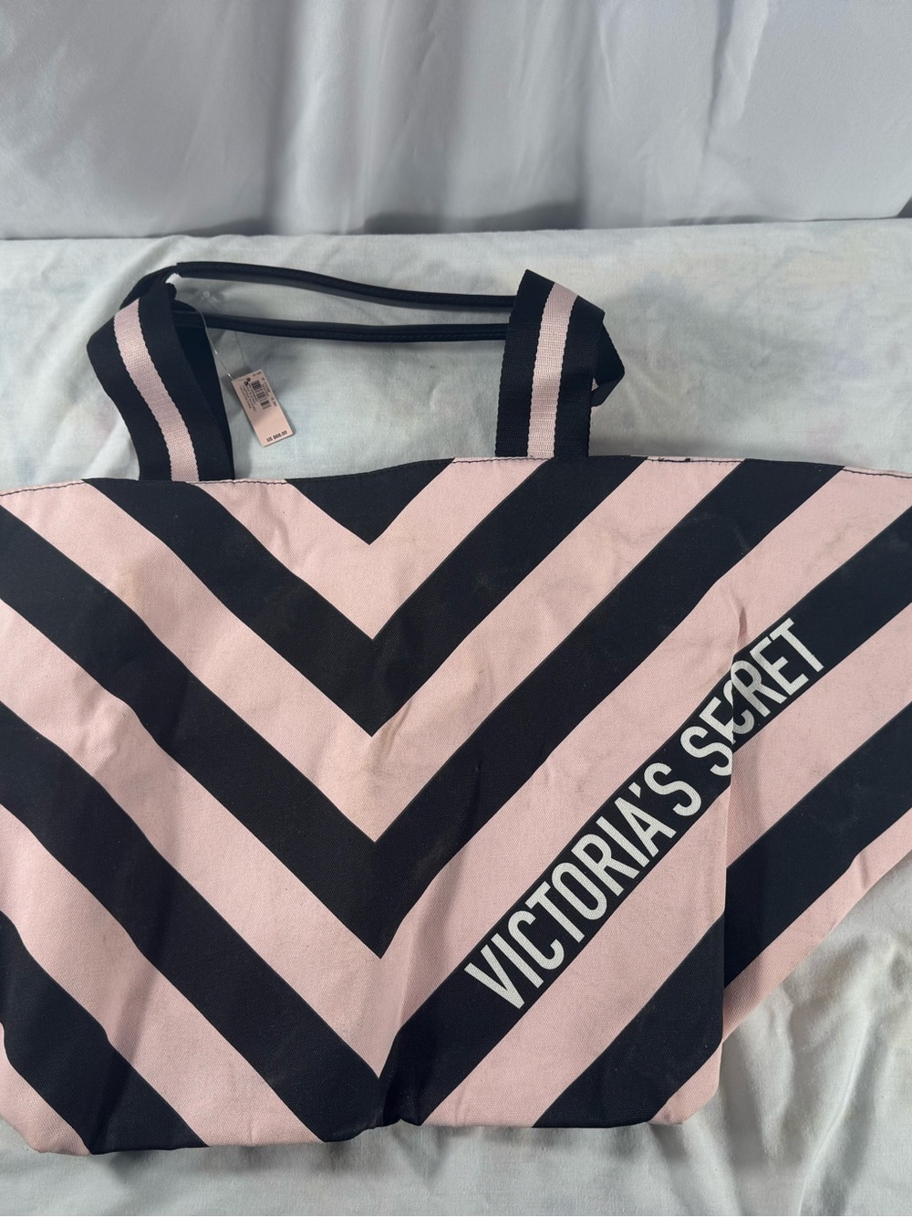 NWT Victoria's Secret Pink Black Chevron Striped Large Tote Bag Travel Beach